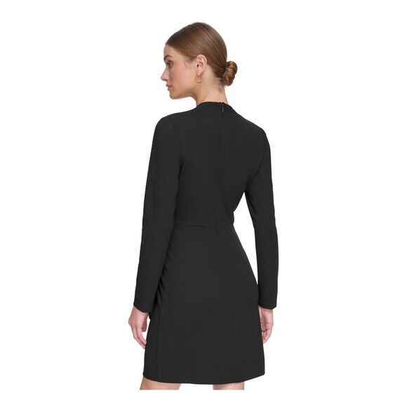DKNY Womens Black Draped Skirt Long Sleeve Above The Knee Faux Wrap Dress 6 - Picture 2 of 3